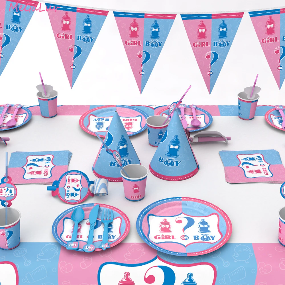 Girl Or Boy Tableware Gender Reveal Disposable Paper Plate Cups Napkins