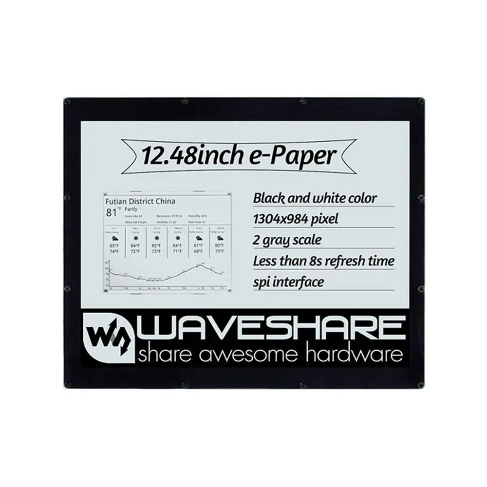 Waveshare 12,48 дюймовый E-Ink модуль дисплея, разрешение 1304 × 984, черный/белый двойной цвет, SPI интерфейс