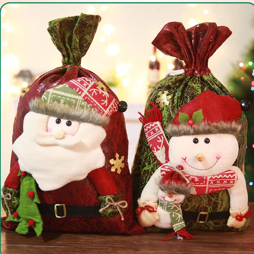 Рождественская Сумочка для подарков, хлопок, Санта Клаус, снеговик, Детская сумка, шнурок, контейнер, органайзер, чехол, рождественские детские сумки для конфет