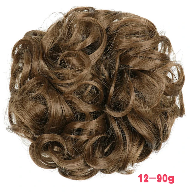 MERISIHAIR Synthetic Girls Curly Scrunchie Chignon With Rubber Band Brown Gray Hair Ring Wrap On Messy Bun Ponytails 90g-12
