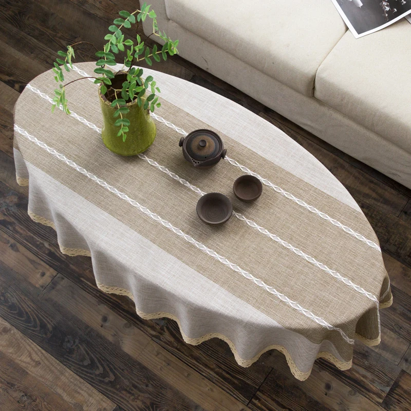 Square Cotton and Linen Tablecloth Tea Table Striped Tablecloth Lace Coffee Tea Table Cloth Modern Nordic Table Cover Decoration