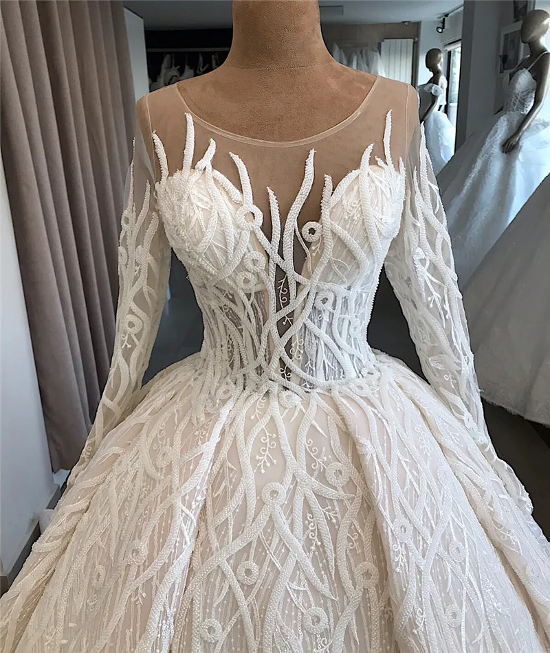 Robe De Mariee очаровательное 3D кружевное свадебное платье с длинными рукавами роскошное вечернее платье с бисером Свадебные платья Vestido De Noiva