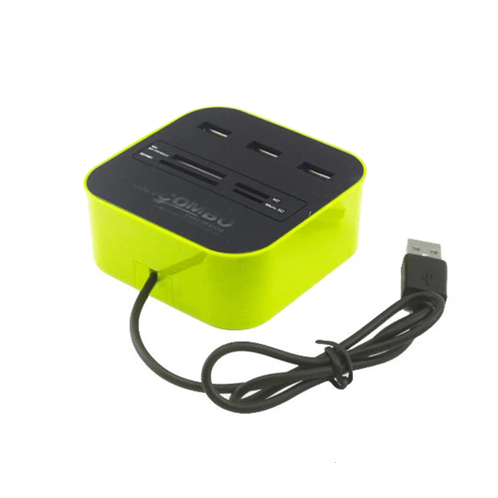 CHYI Мульти USB Combo USB 2,0 концентратор 3 порта с SD/TF кард-ридером USB Hab разветвитель адаптер для компьютера PC ноутбук аксессуары - Цвет: Зеленый