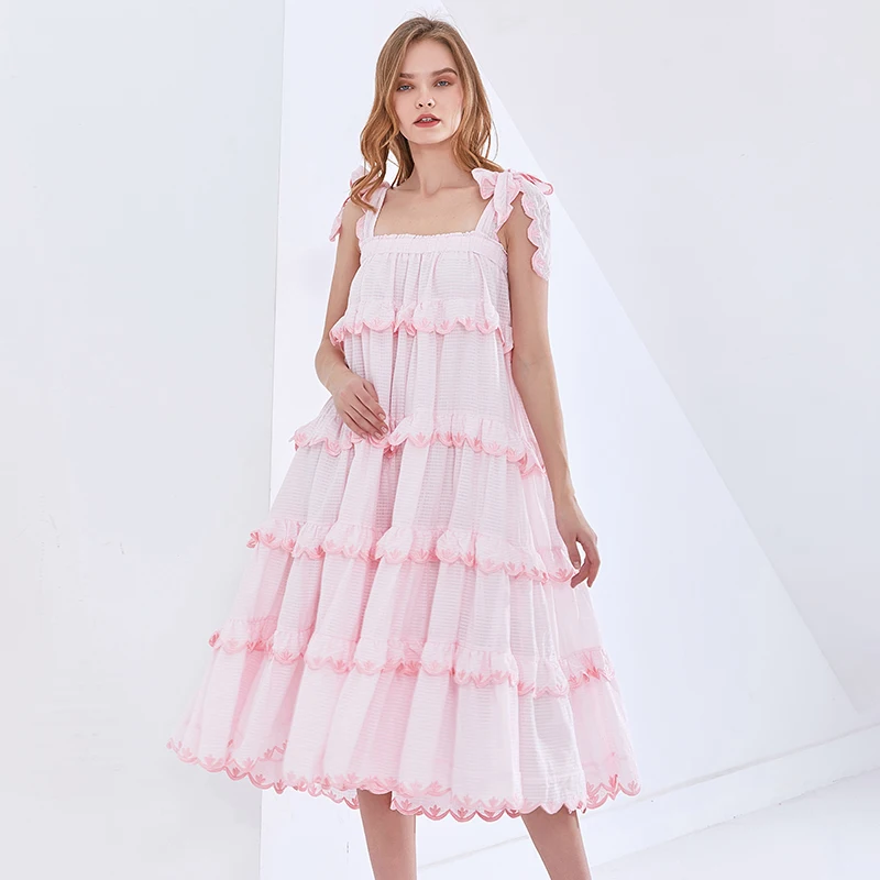 

Vintage Midi Dress For Female Women Fashion New Clothing Square Collar Sleeveless Off Shoulder White Dresses