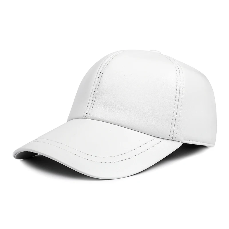 Men Genuine Leather Baseball Caps Women White/red Simple Casual Dome