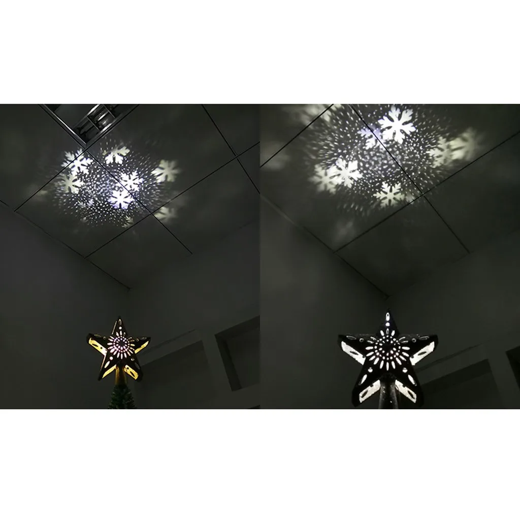 US/EU/AU/UK Plug Glossy Christmas Tree Topper LED Star Top Light Projection Snowflake Pattern Lamp Light Gold/Silver F926