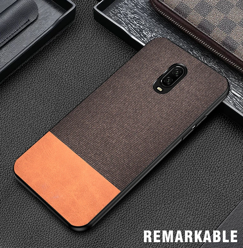 

For OnePlus 6T Case Luxury Splicing Cloth Woven Design With PU Leather Back Cover For One Plus 6T Mclaren Phone Case 6.41 inch
