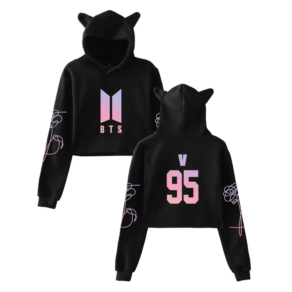 BTS Cat Ears Crop Top Hoodie