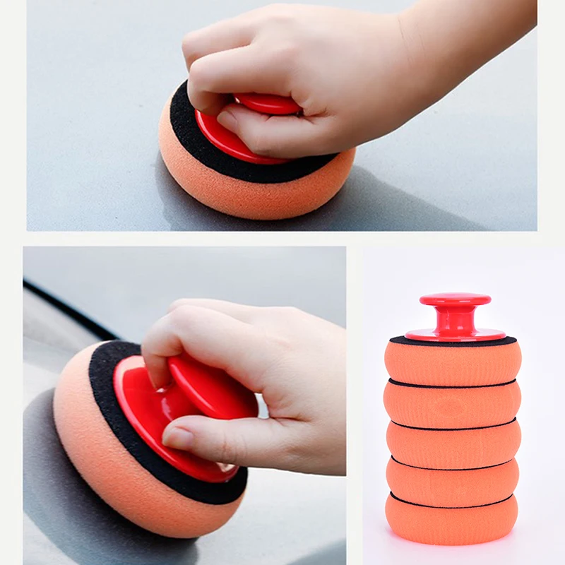 6Pcs Car Wax Wash Polish Pad Sponge Cleaning Foam Kit Terry Cloth Microfiber Applicator Pads W/ Gripper Handle Car-Styling