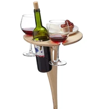 

Outdoor Wine Table with Foldable Round Desktop Mini Wooden Picnic Table Easy To Carry Wine Rack