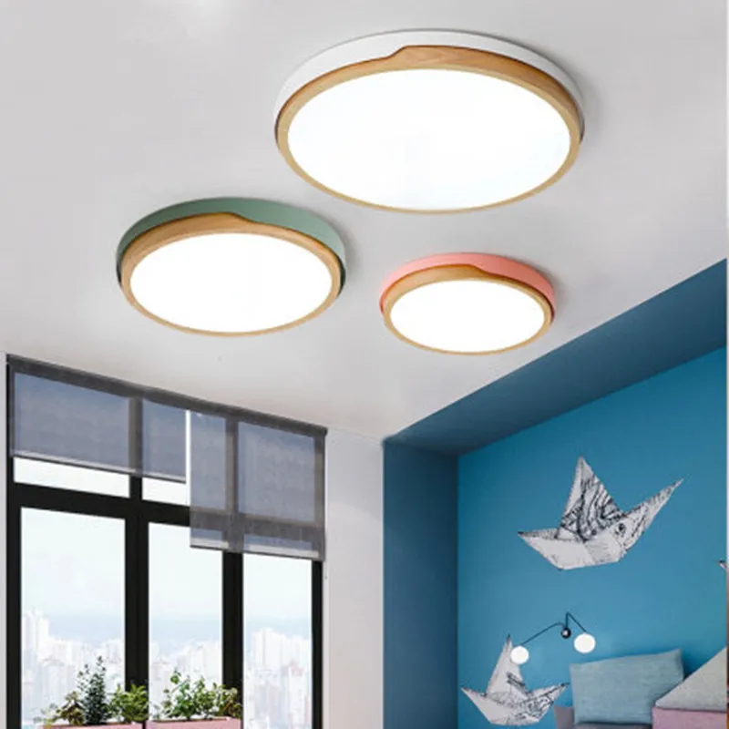 

220V LED White Round Ceiling Lights Nordic Style Surface Mounted Bedroom Lamp Living Room Wooden Kitchen Lighting Fixture