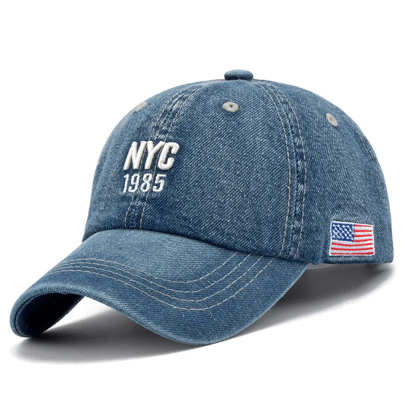 Washed Baseball Cap Men NY Denim Dad 