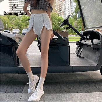 

Women Denim Shorts High Waist Sexy Ripped Zipper Loose Jeans Shorts 2020 Summer New Female Fashion Casual A-line Shorts