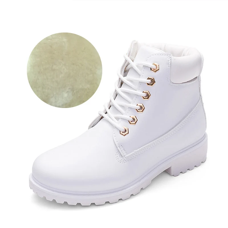 Лидер продаж; обувь для ранней зимы; женские ботинки на плоской подошве; модные теплые женские ботинки; Брендовая женская обувь; ботильоны камуфляжного цвета; botas - Цвет: White Plush