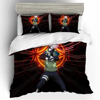 

Naruto Kakashi Bedding Set Bed Duvets And Linen Sets Blood Wheel Eye Bed Linen Cotton 3D King Size Duvet Cover Bedding Sets