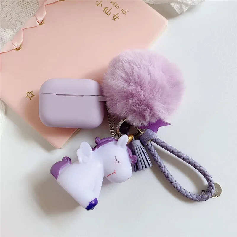 AirPods case Cartoon with keychain unicorn Accessories Silicone case fashion cute For Air pods 2  Protective Cover