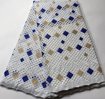 

100% Cotton African Laces Fabrics 2019 High Quality Swiss voile Embroidery Lace Fabric 5Yards Wedding For Dress NSH066 WHITE