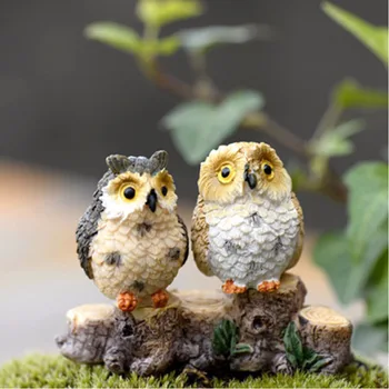 

1pcs Terrarium Decor Cute Owls Animal Miniatures Figurine Resin Craft Bonsai Pots Fairy Garden Ornament Random color