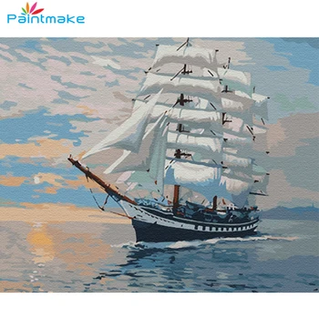 

Paintmake Sea Landscape DIY Painting By Numbers Drawing Kits Sailing Paint On Canvas Unique For Home Decor Art giftG423