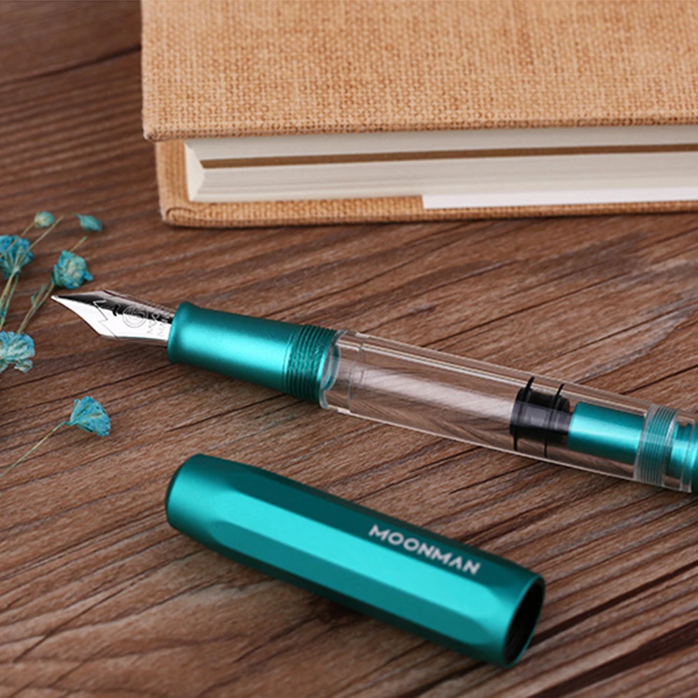 

Gift Clear Tube Piston Business Stationery Fountain Pen Handwriting Smooth Large Capacity Fine Nib 0.5mm Office Aluminum Alloy