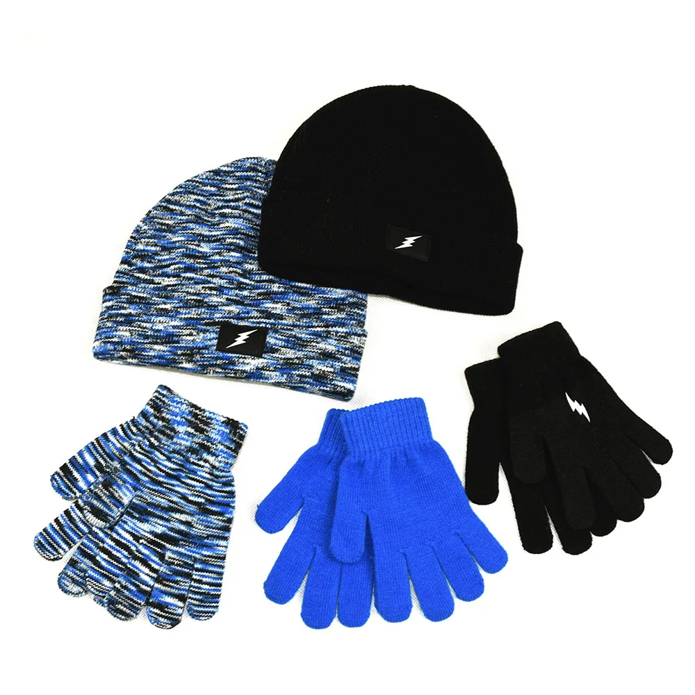Детская зимняя Милая теплая вязаная шапка с перчатками для детей от 1 до 6 лет, детская шапка с рисунком молнии, верхняя одежда, две шапки, 3 пары перчаток