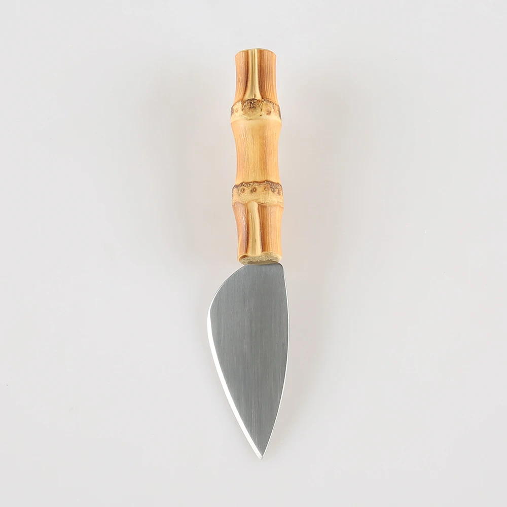 Stainless Steel Natural Bamboo Root Wooden Handle Fruit Dessert Toast Pizza Cream Butter Small Sharp Cutter Mini Cheese Knife