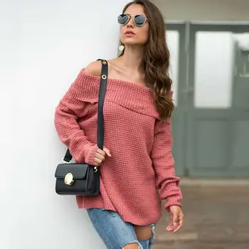 

2020 Autumn Loose Sweater Women Sexy Winter Knitted Sweaters Ladies Off Shoulder Sweater Female Warm Sweater Pullovers Black