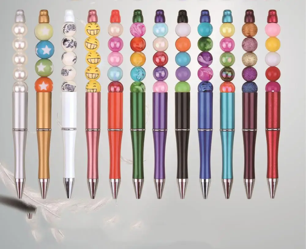 10pcs/lot Plastic Beadable Pen Bead Pens Ballpoint Pen Gift Ball Kids party Personalized Gift Wedding For Guests XMAS