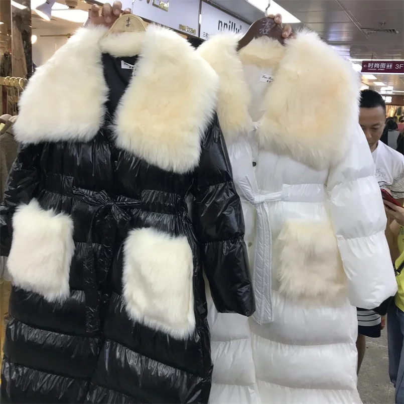 Новинка, зимний длинный пуховик из хлопка, Женская куртка с большим меховым воротником, с карманами, хлопковая стеганая одежда, женское свободное плотное теплое пальто, пальто