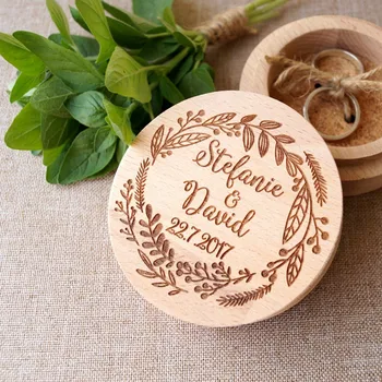 

Engraved wedding ring box with floral name custom rustic wood Ring Bearer Box Ring Holder Engagement proposal gift Jewelry Box