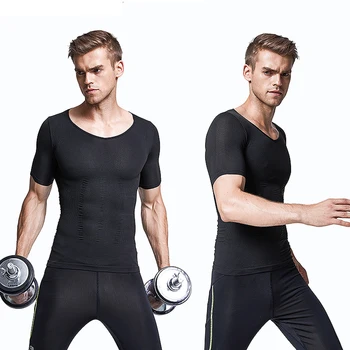 

Men's Thin Body Shaping Corset Short-sleeved T-shirt Tight-fitting Fitness Sports Shapewear Abdominal Muscles Waist Trainer Vest