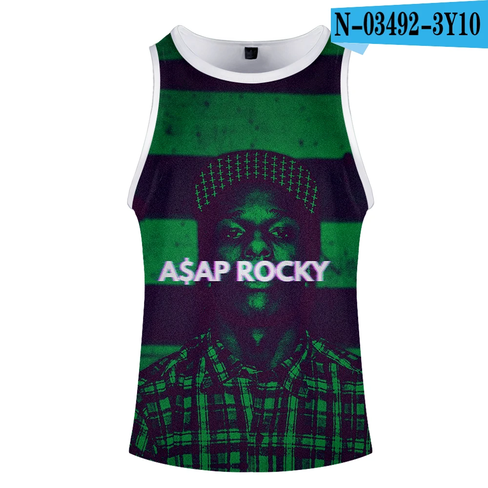 ASAP ROCKY 3D o-образным вырезом летняя майка без рукавов с широким плечом Мужская женская повседневная одежда для пары - Цвет: Золотой