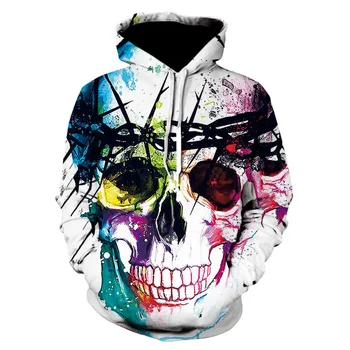 

Men's and women's skull hoodies spring/fall 2020 painted skull series high quality long sleeve thin hoodies