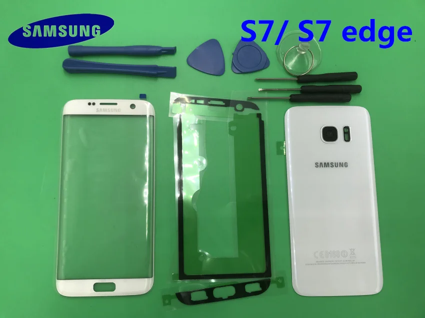 Передний экран стекло объектив samsung Galaxy S7/S7 Edge G930F G935F Задняя крышка батареи задняя дверь корпус с клеем