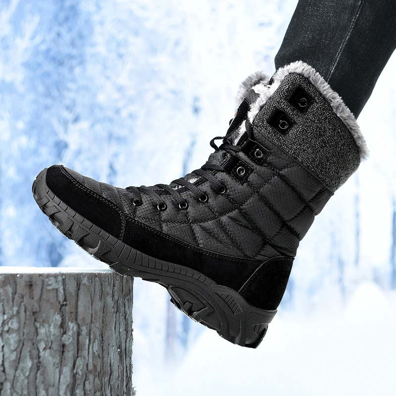 Men Winter Snow Boots Waterproof Leather High Top