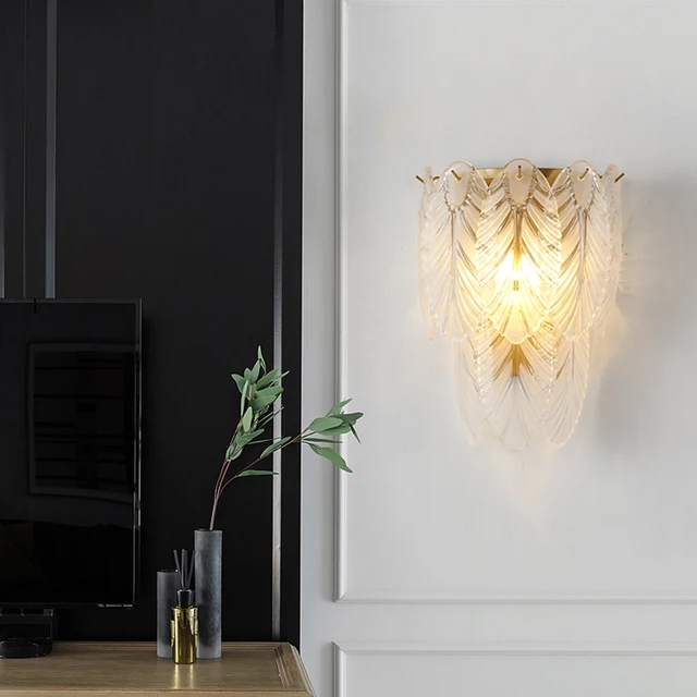 Modern Feather Crystal Gold Luxury Wall Lights 4