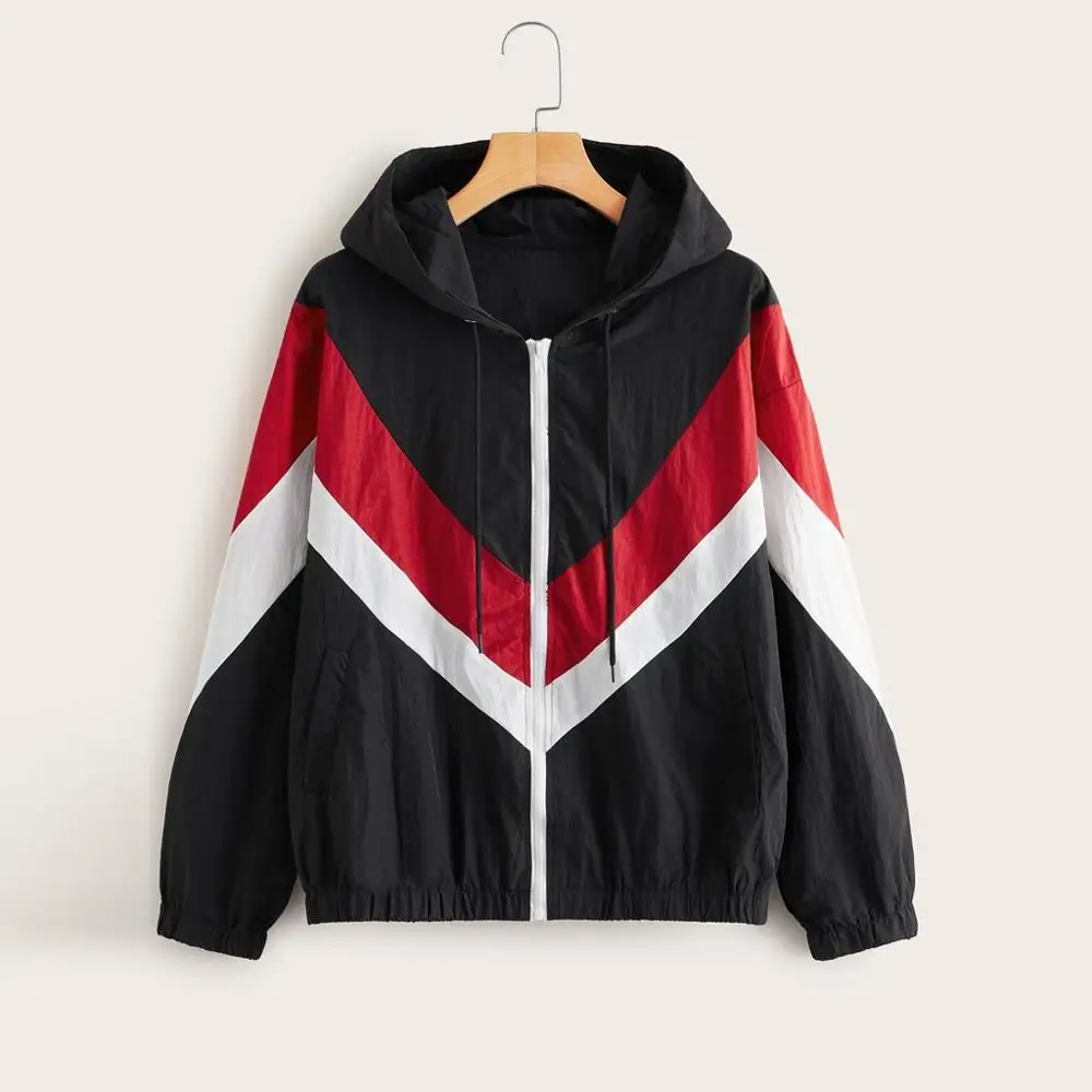 

2019 New Women's Basic Jacket Women Autumn Long Sleeve Thin Skin suits Hooded Zip Stitching Coat Autumn Hooded Sweatshirt HS3M