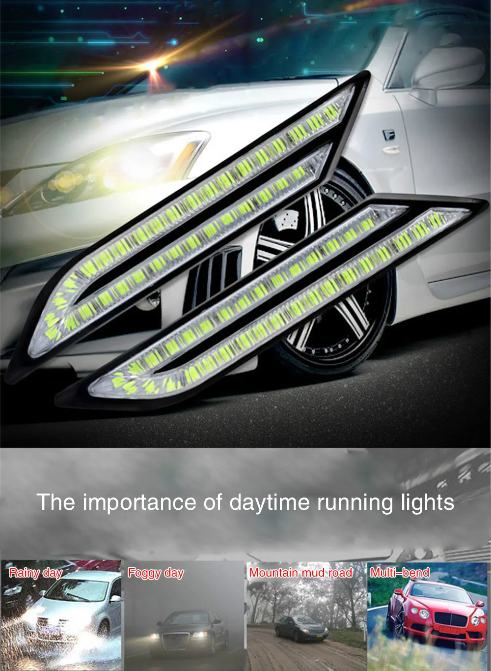 Автомобильные дневные ходовые огни автомобиля SMD Led DRL 7030 12V 5 цветов Дневной светильник светодиодной ленты стороны лезвия светильник заднего бампера светильник ts модифицированный комплект из 2 предметов