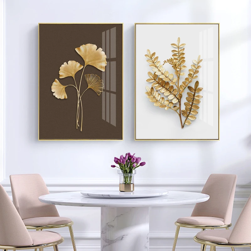 

Nordic Modern Luxury Canvas Painting Leaf Plant Picture Home Decor Wall Art Minimalist Posters and Prints for Bedroom Painting