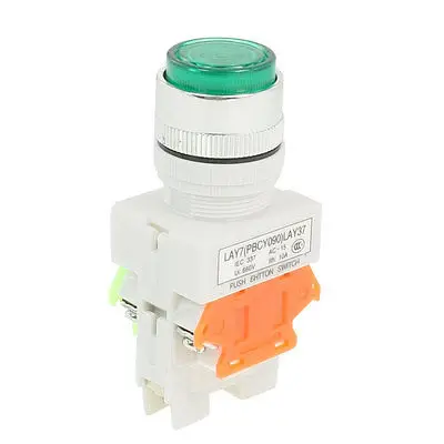 

660VAC 10A 1NO 1NC DPST Green Momentary Push Button Switch w AC 220V LED Lamp