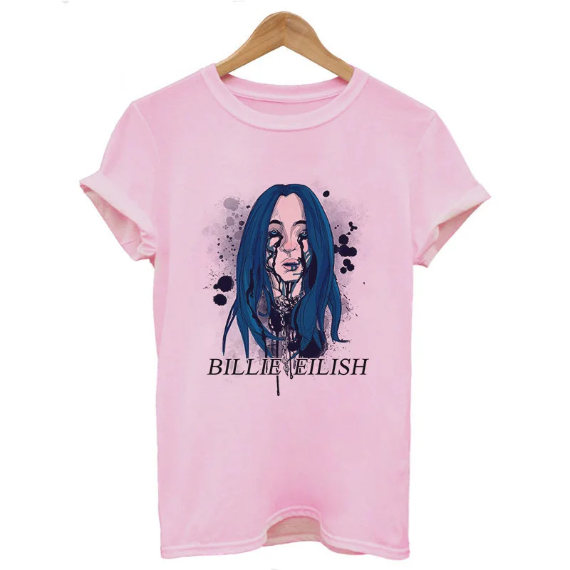 Ваша OEN EYES Billie Eilish Harajuku Fans белая футболка женская Camiseta Mujer футболка Эстетическая уличная футболка - Цвет: 3816-Pink