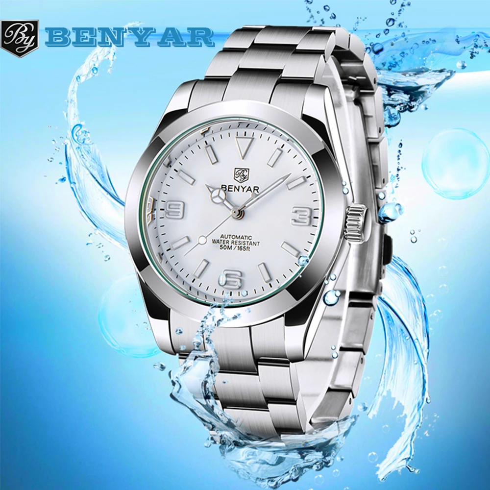 BENYAR Top Brand 2021 New Men Watch Stainless Steel Mechanical wristwatch Waterproof Business Automatic Watches reloj hombre