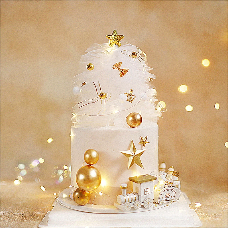 Звезда лук пряжа Рождественская елка торт Топпер для Счастливого Рождества поезд ребенок душ Рождество Любовь Подарки на год десерт поставки
