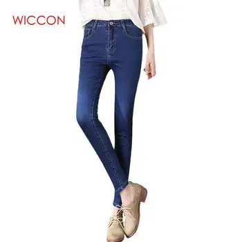 

2020 Vintage Mom Fit High Waist Jeans Elastic Femme Women Washed Blue Denim Skinny Jeans Black Classic Pencil Pants Trousers