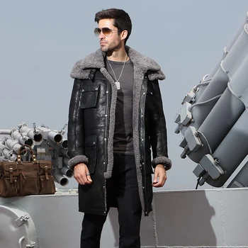 

Genuine Leather Jacket Men Long Winter Real Fur Coat Men Plus Size Men Sheepskin Coat Shearling Jacket 8115-1 KJ1136