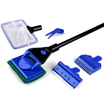 

5 In 1 Aquarium Tank Complete Clean Fish Net Gravel Rake Algae Scraper Fork Sponge Brush Glass Cleaner Tool Kit PI669