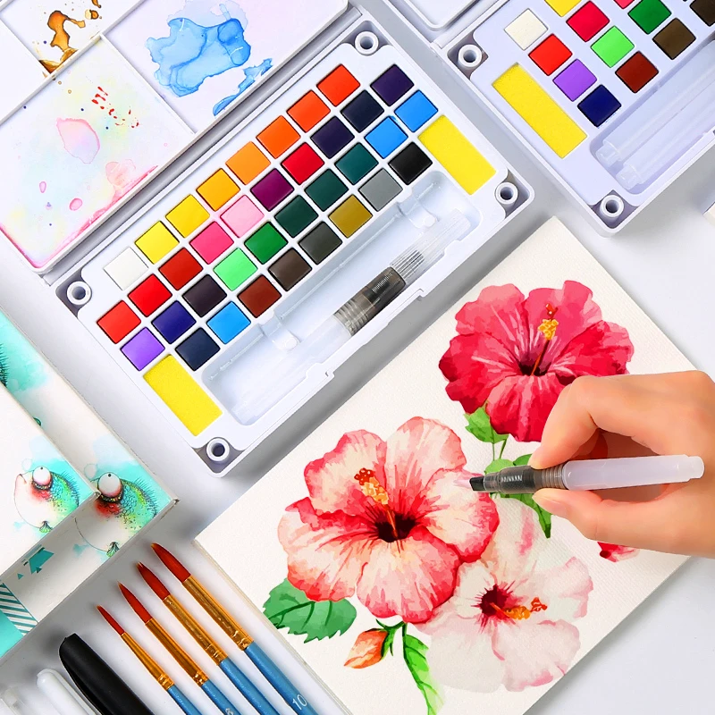 ジョジョネ 水彩絵の具セット 水彩ブラシ ポータブル 描画用 画材 文房具 水の色 Aliexpress