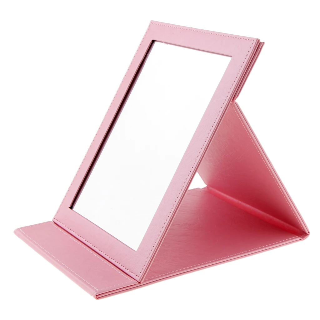 Leather Makeup Folding Mirror Portable Compact Stand Pocket Cosmetic Mirror