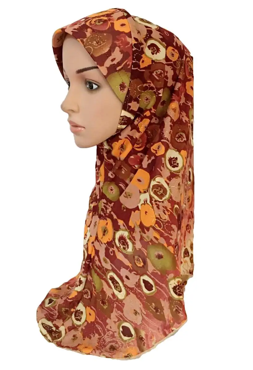 Muslim Women One Piece Hijab Hat Islamic Amira Headscarf Head Wrap Shawl Neck Covers Turban Arab Bandanas Accessories Fashion - Цвет: Wine Red Orange