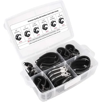 

HTHL-Cable Clamp Assortment Kit, 304 Stainless Steel Rubber Cushion Insulated Pipe Clamps Assorted Size(46 Pieces)